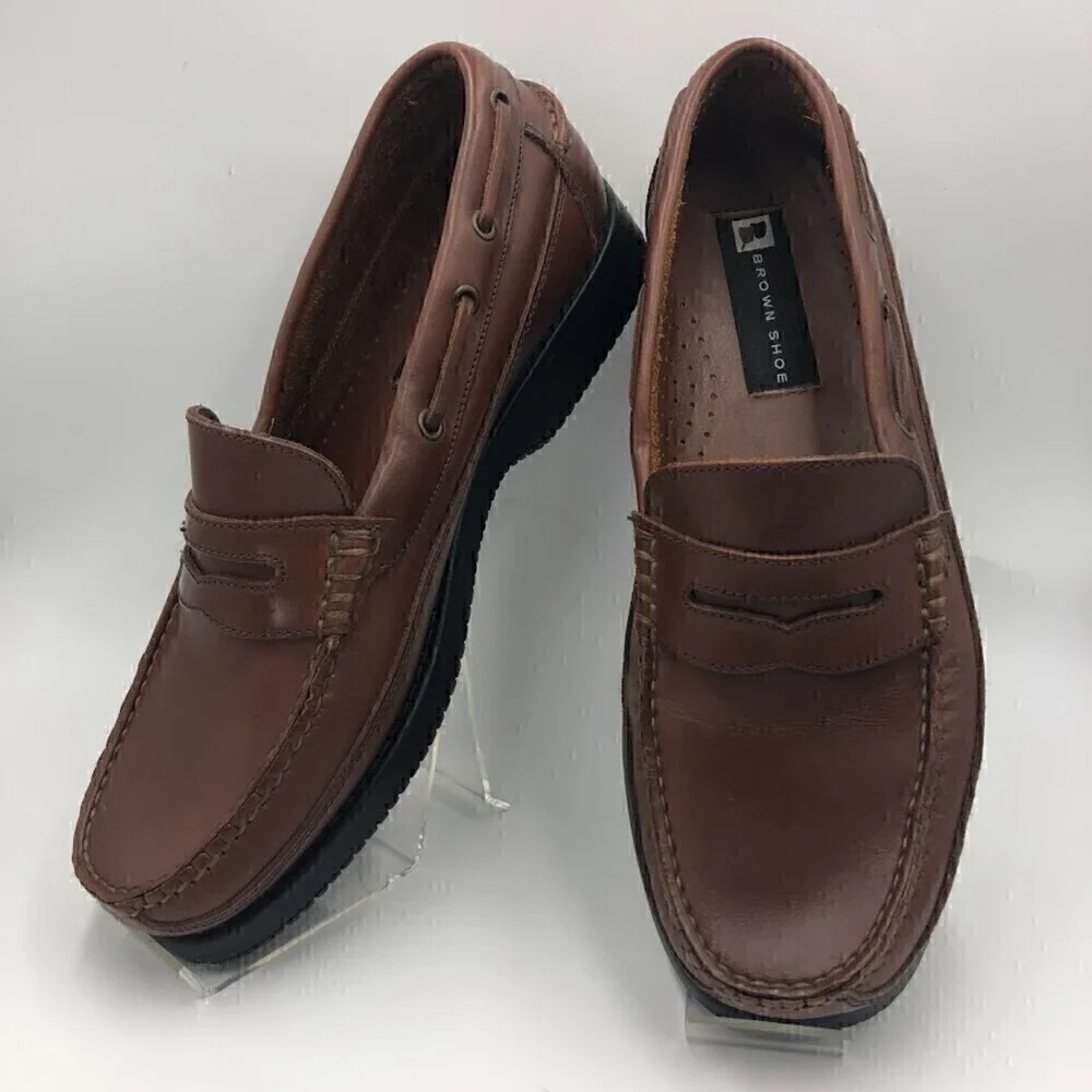 Brown Shoe Brand Men's Brown Leather Slip On Penny Loafers Size 10.5 Cas…